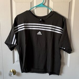 Adidas Must Haves Ringer Gray Tee with White Stripes